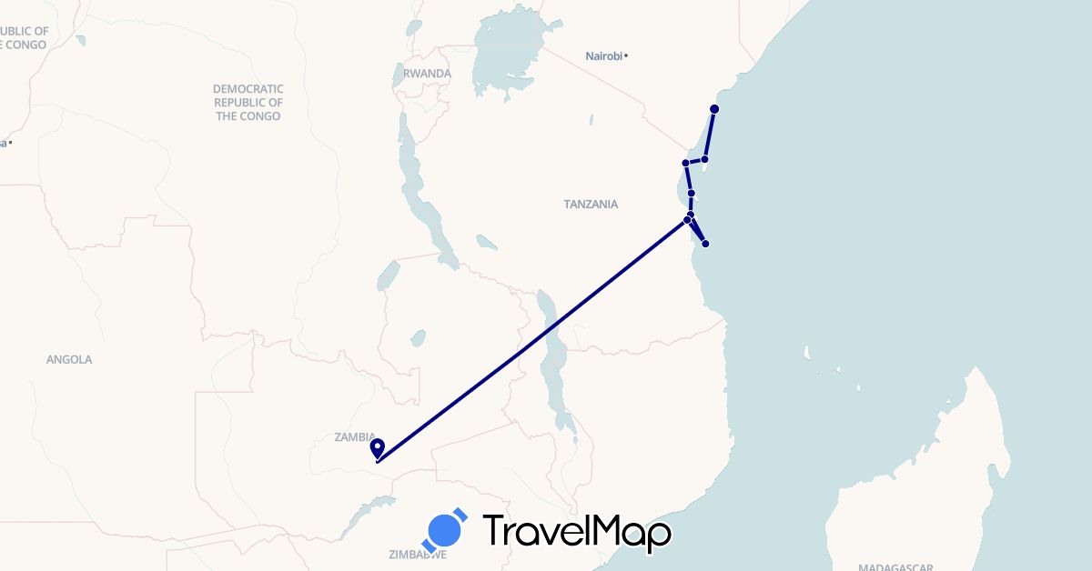 TravelMap itinerary: driving in Kenya, Tanzania, Zambia (Africa)